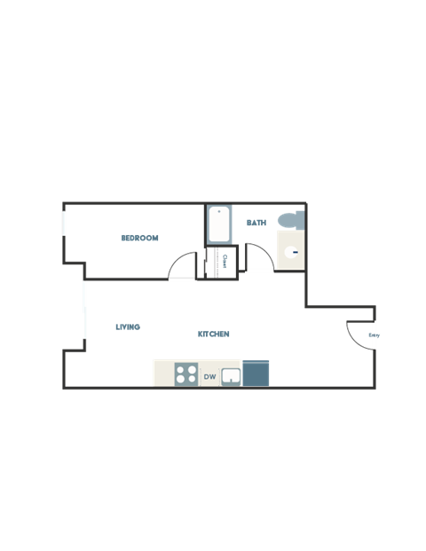 Floor plan for 1 bed, 1 bath, 471 sqft